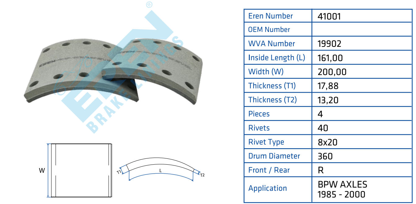 Накладки тормозные EREN 41001
