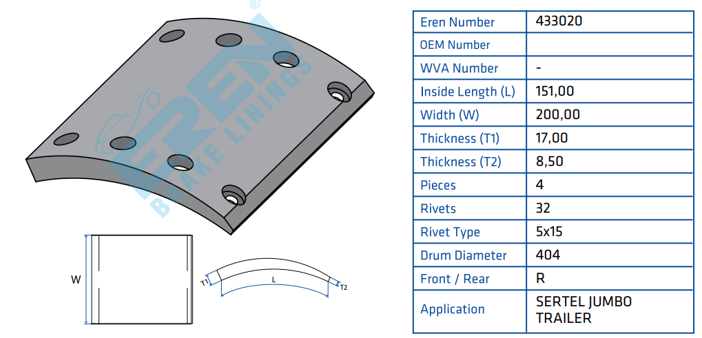 Накладки тормозные EREN 433020