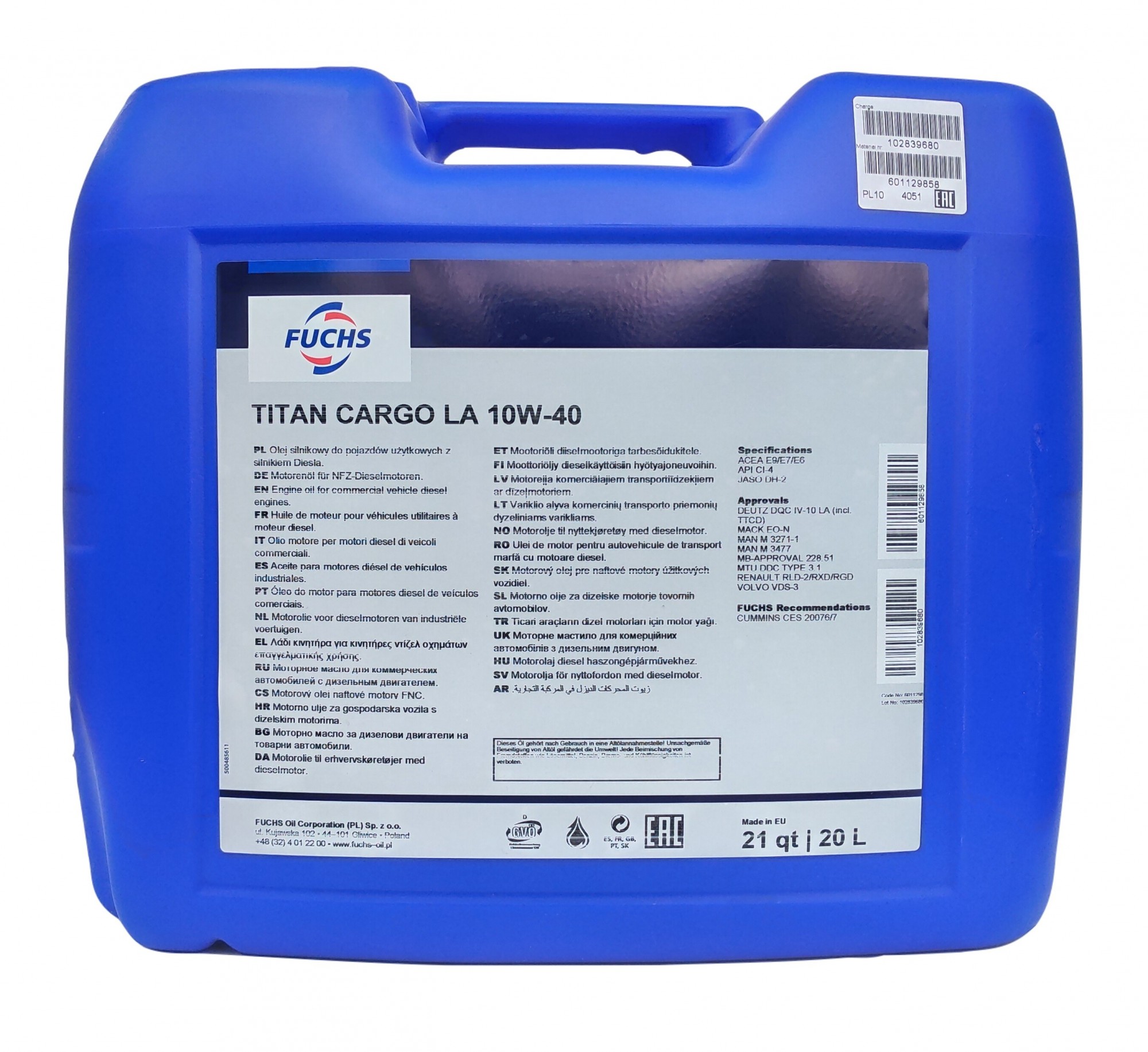 Масло моторное FUCHS TITAN CARGO LA 10W-40